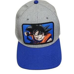 Dragon Ball Z Goku Anime Snapback Hat Gray & Blue Patch Logo Adjustable Cap OSFM